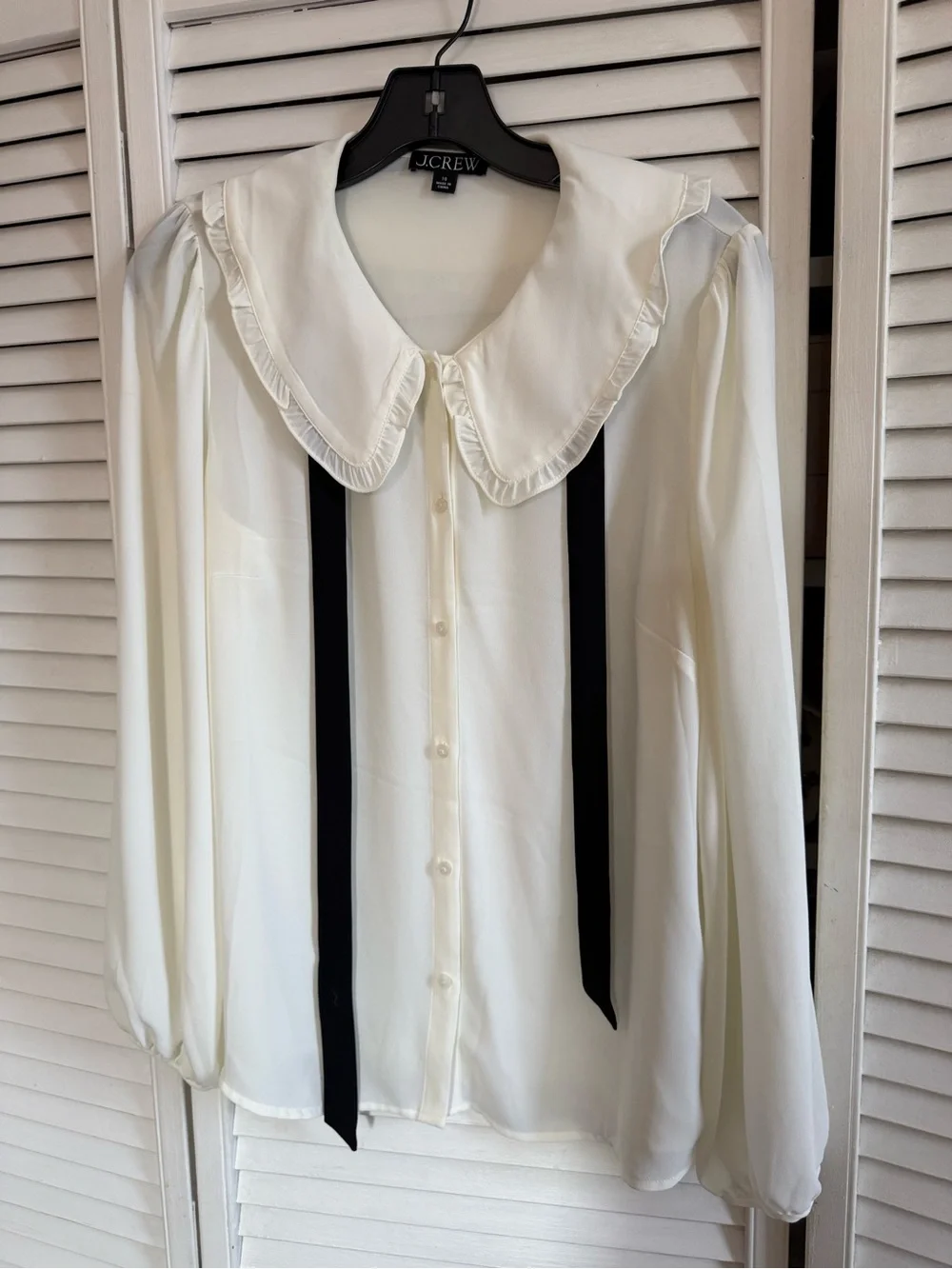 J.Crew Cream Blouse with Black Label